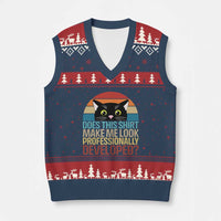 Vintage Black Cat V-Neck Knit Sweater Vest Does This Shirt Make Me Look Professionally Developed