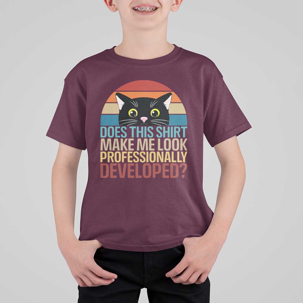 Vintage Black Cat T Shirt For Kid Does This Shirt Make Me Look Professionally Developed