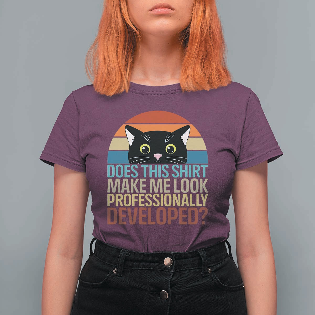 Vintage Black Cat T Shirt For Women Does This Shirt Make Me Look Professionally Developed