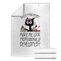 Funny Teacher Black Cat Throw Blanket Does This Shirt Make Me Look Professionally Developed