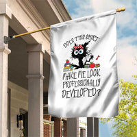 Funny Teacher Black Cat Garden Flag Does This Shirt Make Me Look Professionally Developed