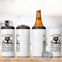 Funny Teacher Black Cat 4 in 1 Can Cooler Tumbler Does This Shirt Make Me Look Professionally Developed