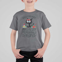 Funny Teacher Black Cat T Shirt For Kid Does This Shirt Make Me Look Professionally Developed