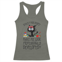 Funny Teacher Black Cat Racerback Tank Top Does This Shirt Make Me Look Professionally Developed