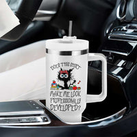 Funny Teacher Black Cat Tumbler With Handle Does This Shirt Make Me Look Professionally Developed