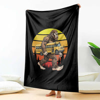 Funny Bigfoot School Bus Lover Throw Blanket Sasquatch Back To School Vintage Gift