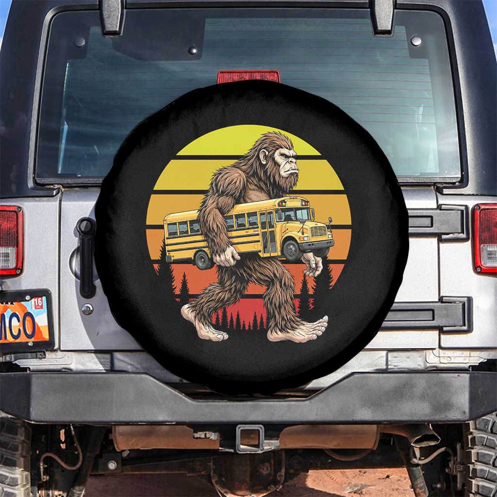 Funny Bigfoot School Bus Lover Spare Tire Cover Sasquatch Back To School Vintage Gift