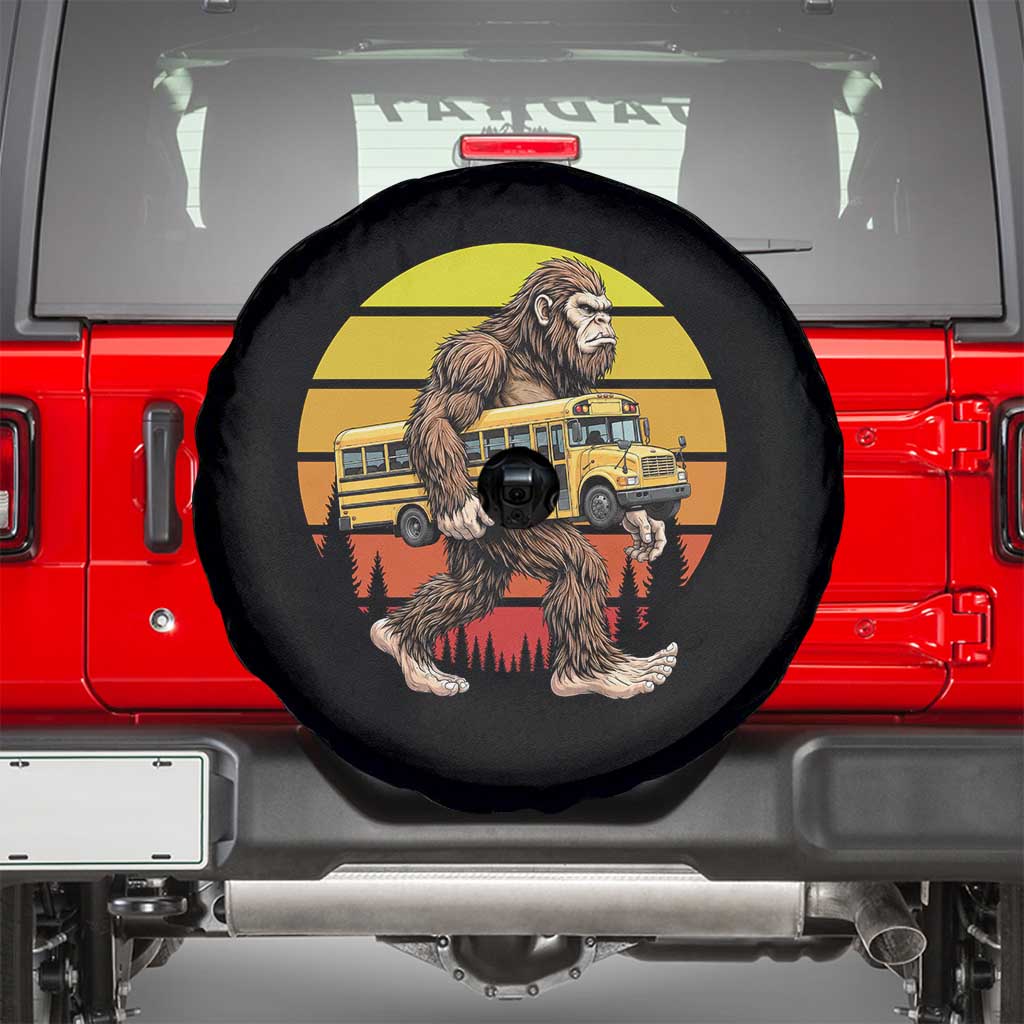 Funny Bigfoot School Bus Lover Spare Tire Cover Sasquatch Back To School Vintage Gift