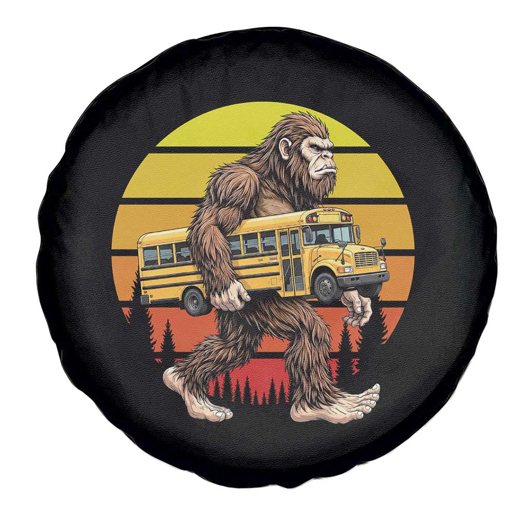 Funny Bigfoot School Bus Lover Spare Tire Cover Sasquatch Back To School Vintage Gift