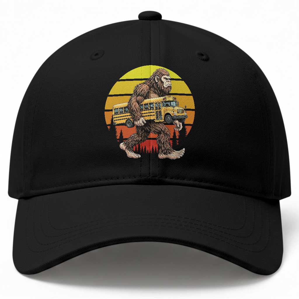 Funny Bigfoot School Bus Lover Baseball Cap Sasquatch Back To School Vintage Gift