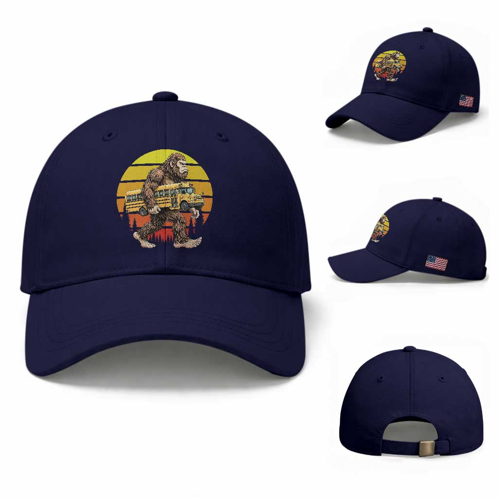 Funny Bigfoot School Bus Lover Baseball Cap Sasquatch Back To School Vintage Gift