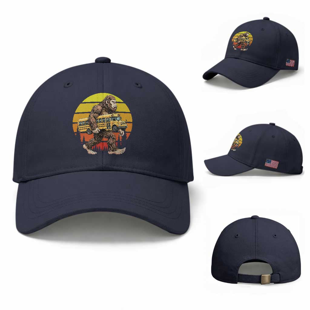 Funny Bigfoot School Bus Lover Baseball Cap Sasquatch Back To School Vintage Gift