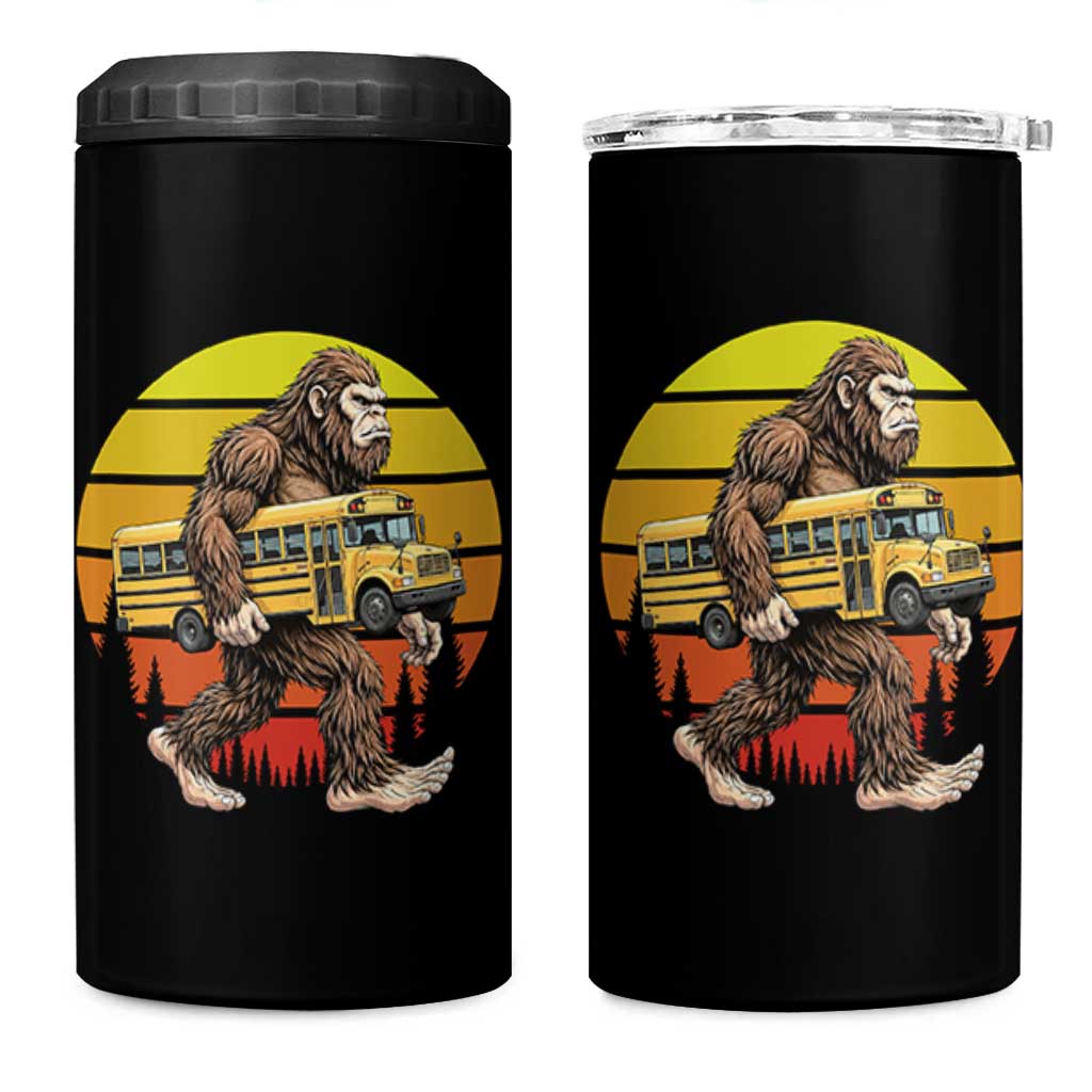 Funny Bigfoot School Bus Lover 4 in 1 Can Cooler Tumbler Sasquatch Back To School Vintage Gift