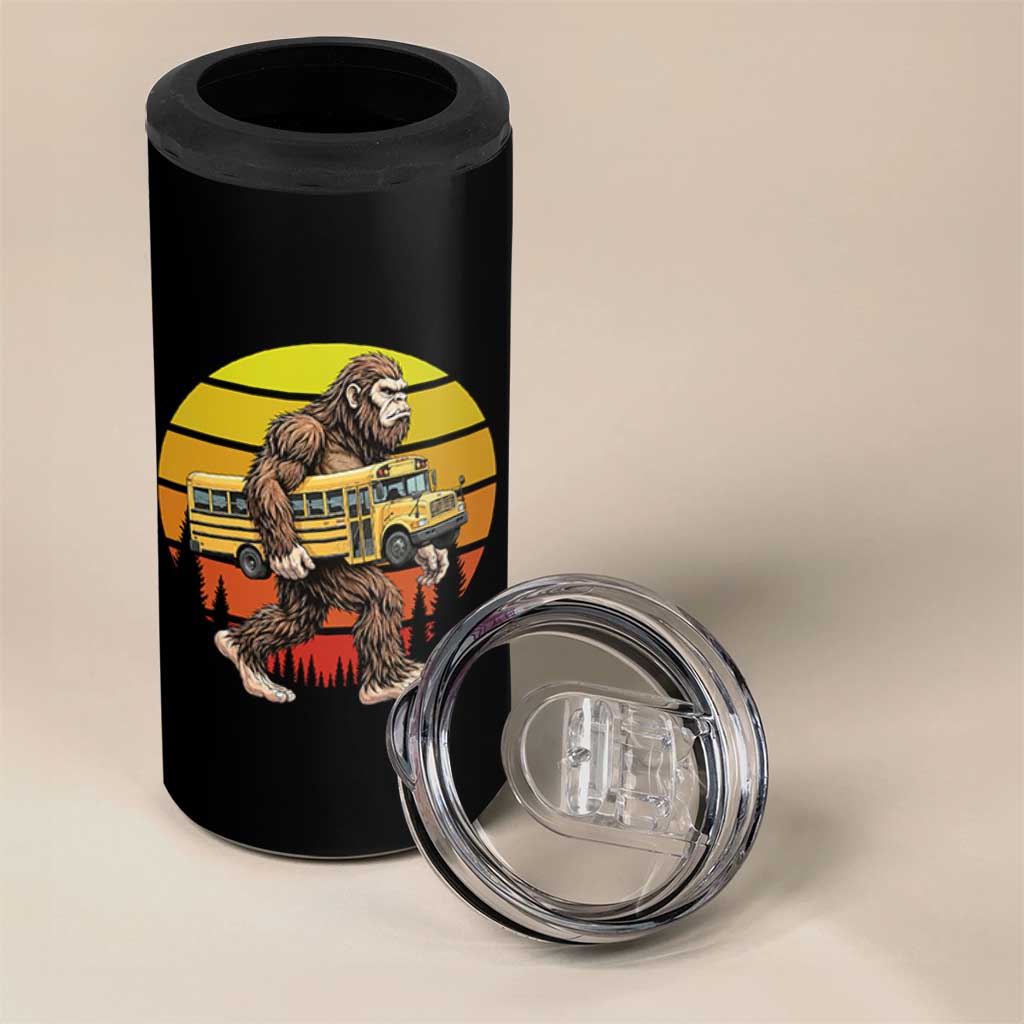 Funny Bigfoot School Bus Lover 4 in 1 Can Cooler Tumbler Sasquatch Back To School Vintage Gift