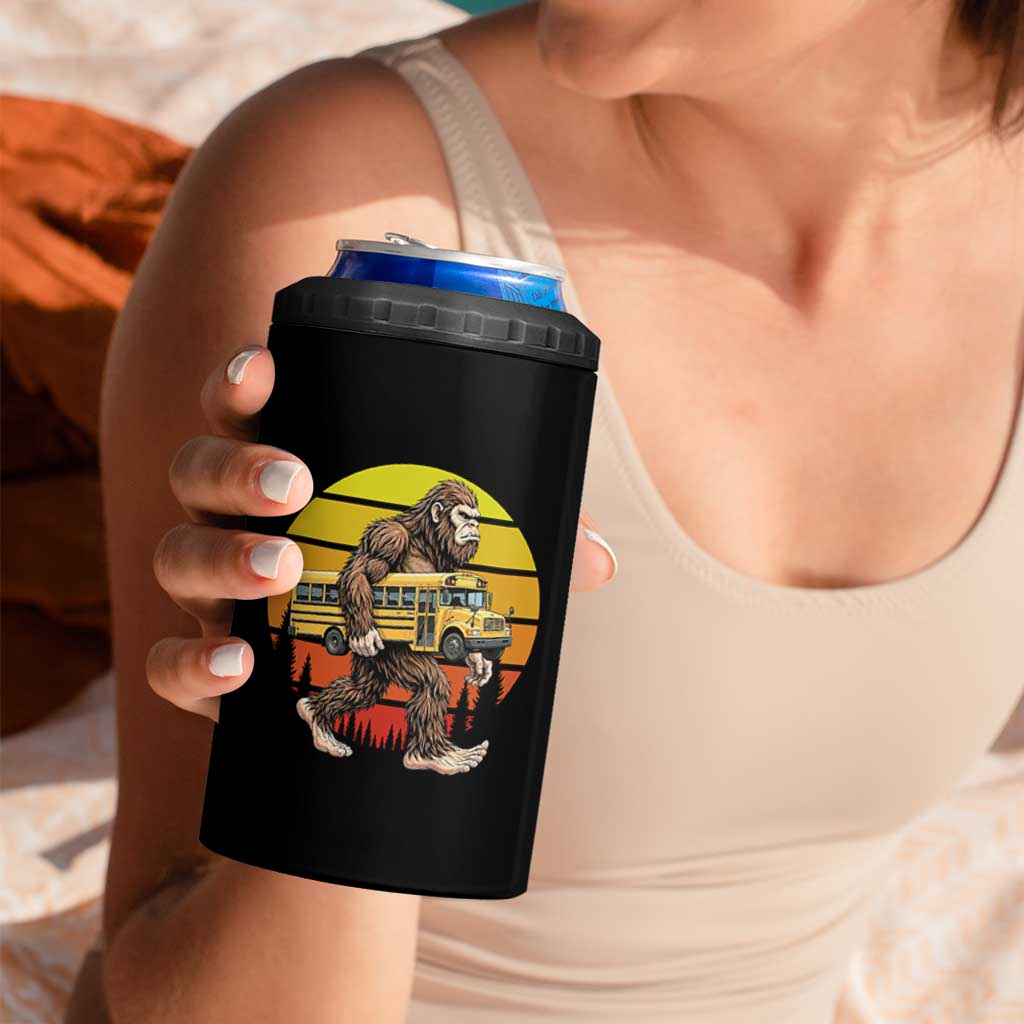 Funny Bigfoot School Bus Lover 4 in 1 Can Cooler Tumbler Sasquatch Back To School Vintage Gift