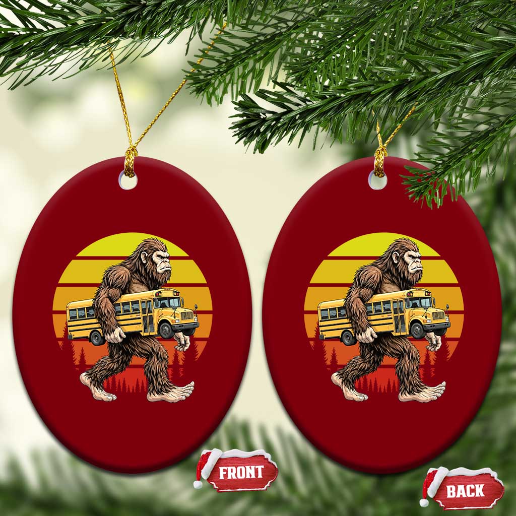 Funny Bigfoot School Bus Lover Ceramic Ornament Sasquatch Back To School Vintage Gift