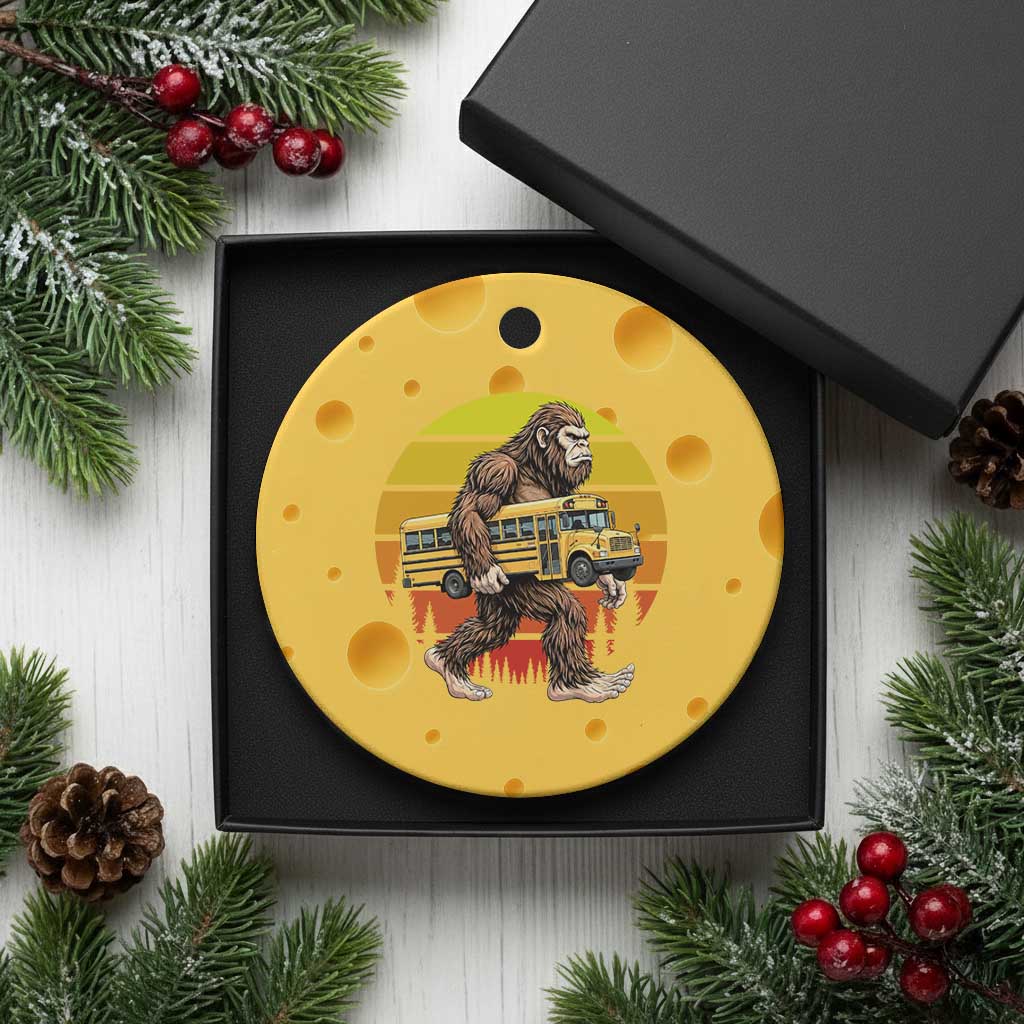Funny Bigfoot School Bus Lover Ceramic Ornament Sasquatch Back To School Vintage Gift