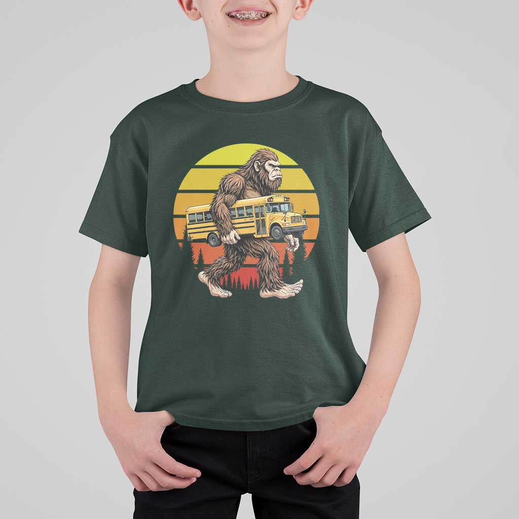 Funny Bigfoot School Bus Lover T Shirt For Kid Sasquatch Back To School Vintage Gift