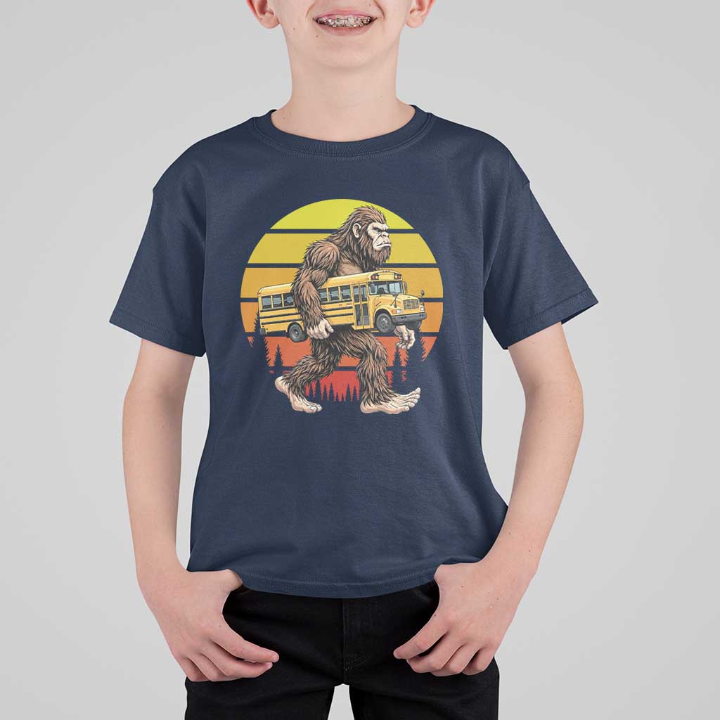 Funny Bigfoot School Bus Lover T Shirt For Kid Sasquatch Back To School Vintage Gift