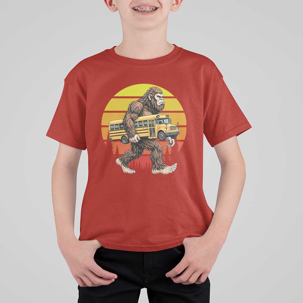 Funny Bigfoot School Bus Lover T Shirt For Kid Sasquatch Back To School Vintage Gift