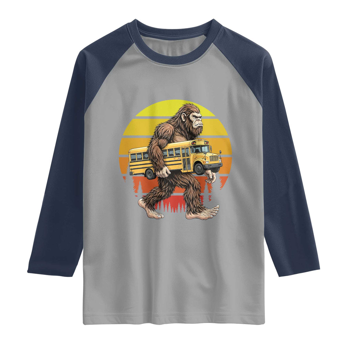 Funny Bigfoot School Bus Lover Raglan Shirt Sasquatch Back To School Vintage Gift