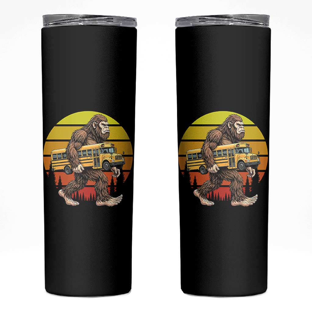Funny Bigfoot School Bus Lover Skinny Tumbler Sasquatch Back To School Vintage Gift