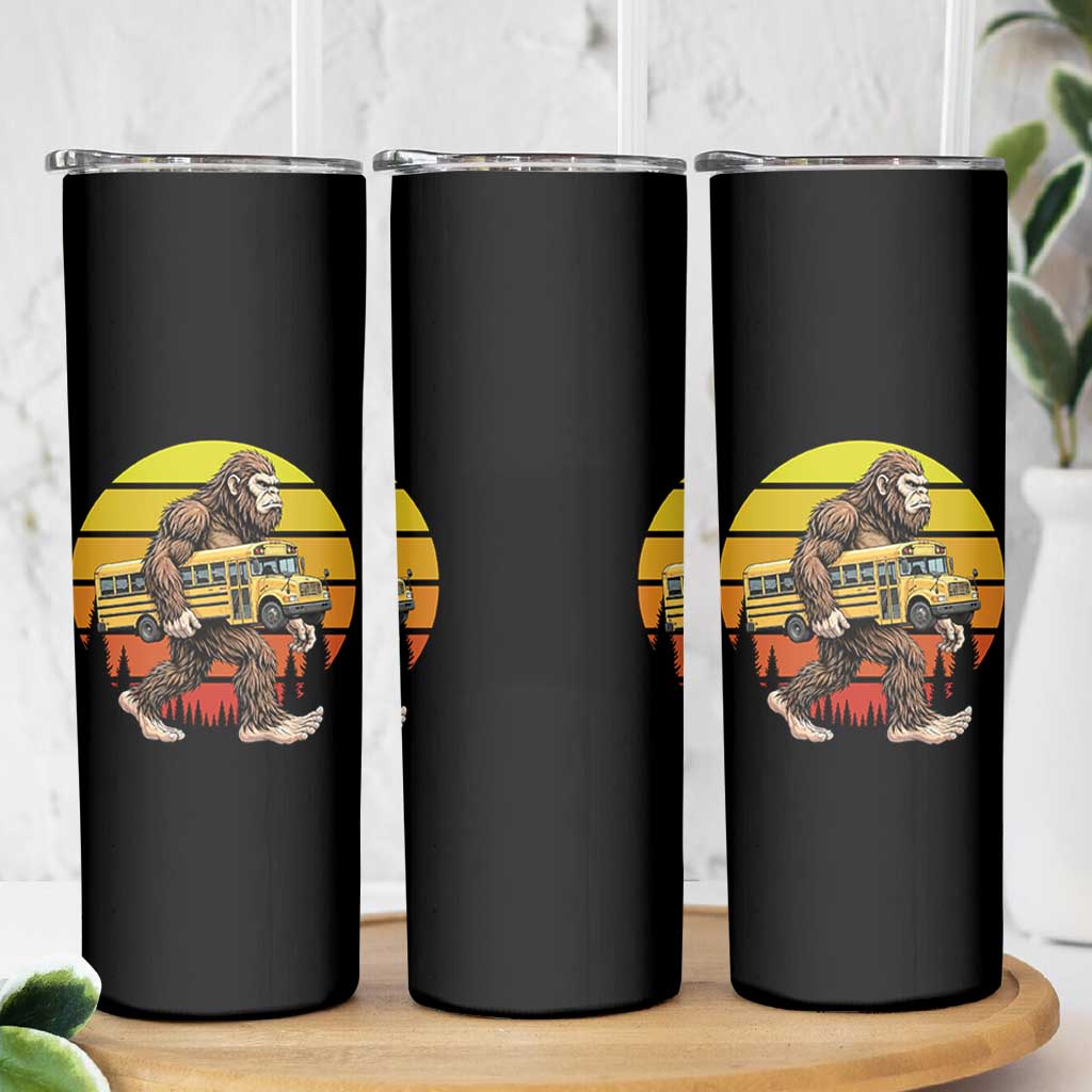 Funny Bigfoot School Bus Lover Skinny Tumbler Sasquatch Back To School Vintage Gift