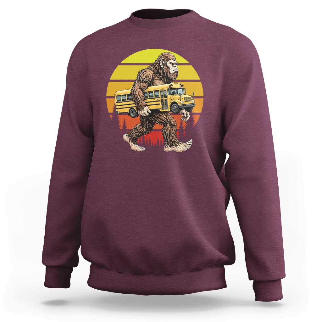 Funny Bigfoot School Bus Lover Sweatshirt Sasquatch Back To School Vintage Gift