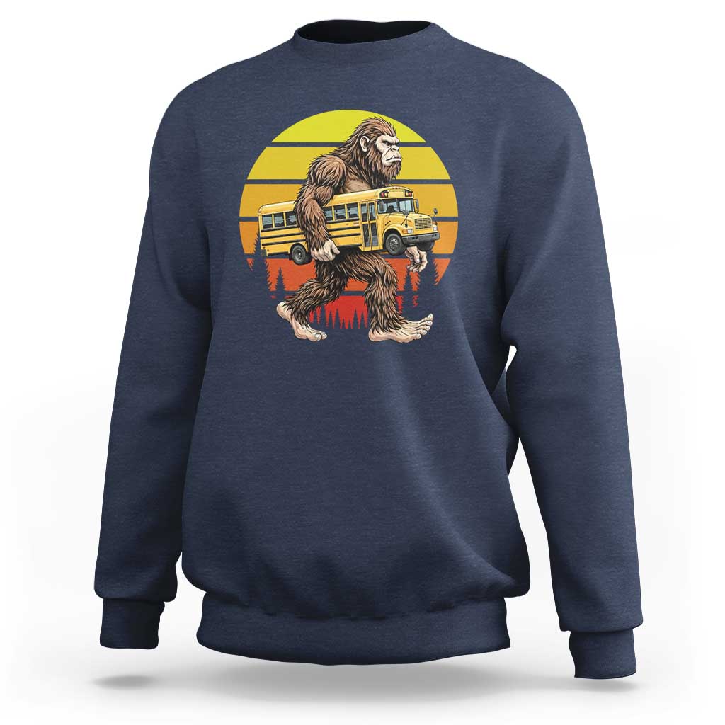 Funny Bigfoot School Bus Lover Sweatshirt Sasquatch Back To School Vintage Gift