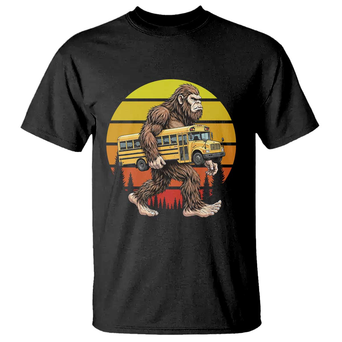 Funny Bigfoot School Bus Lover T Shirt Sasquatch Back To School Vintage Gift