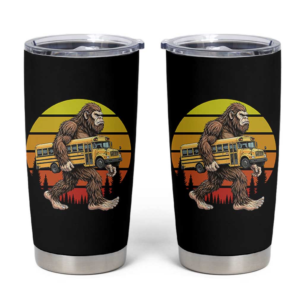 Funny Bigfoot School Bus Lover Tumbler Cup Sasquatch Back To School Vintage Gift