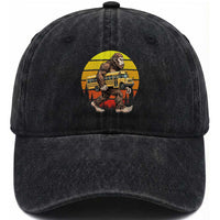 Funny Bigfoot School Bus Lover Washed Cotton Baseball Cap Sasquatch Back To School Vintage Gift
