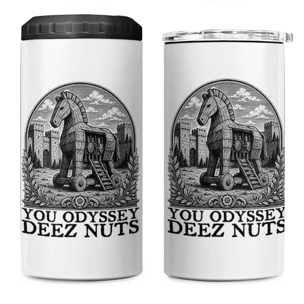 Funny You Odyssey Deez Nuts Trojan Horse 4 in 1 Can Cooler Tumbler Ancient Greek History Gift
