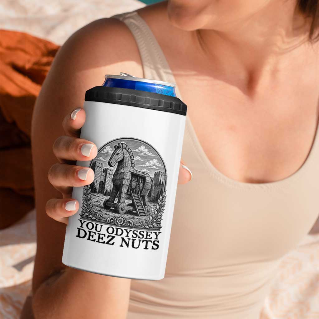 Funny You Odyssey Deez Nuts Trojan Horse 4 in 1 Can Cooler Tumbler Ancient Greek History Gift