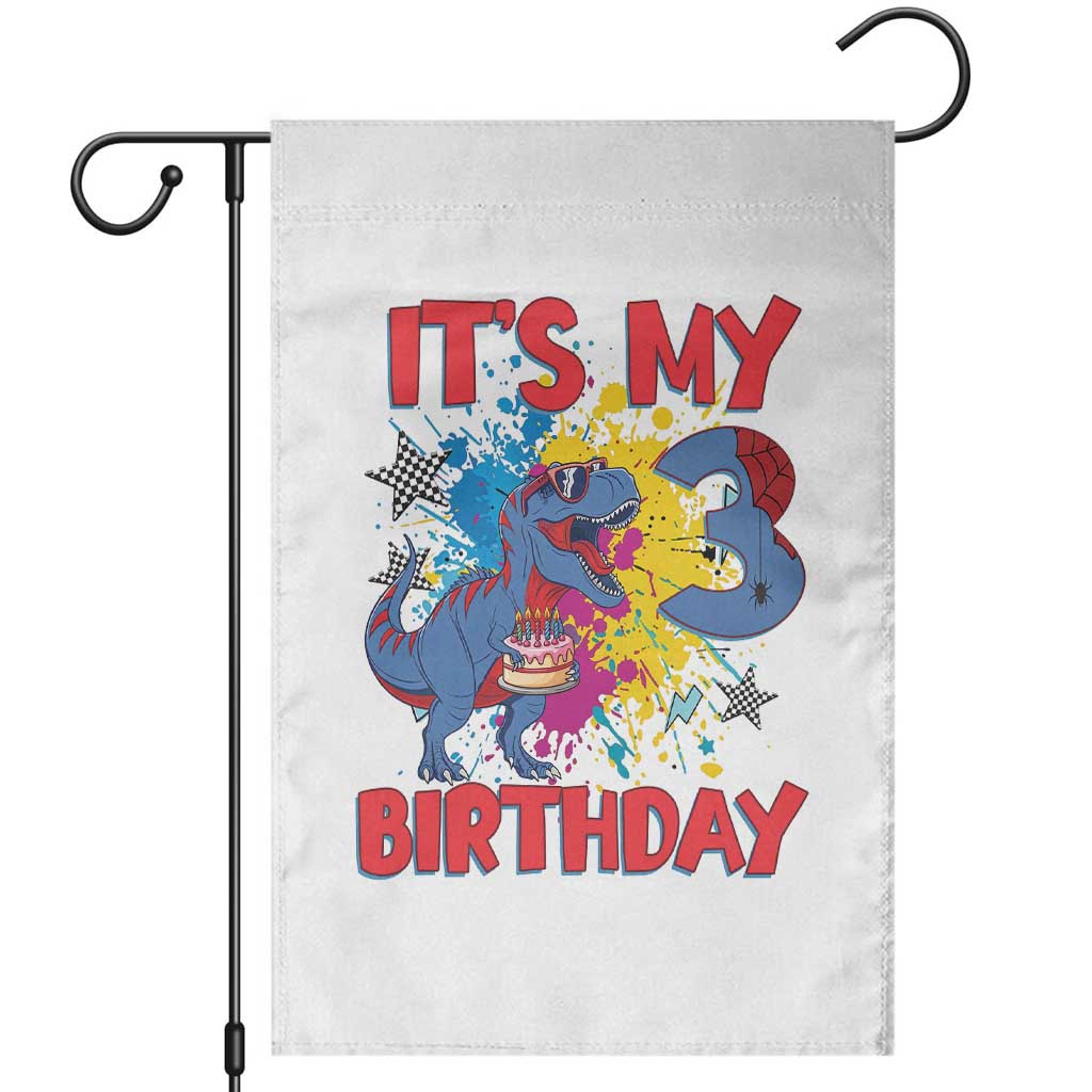 Dino Spider Its My 3rd Birthday Garden Flag Dinosaur Gift For Boys