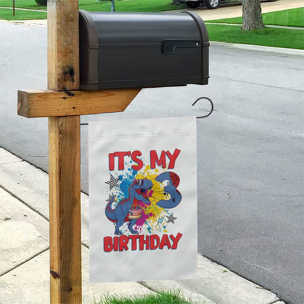 Dino Spider Its My 3rd Birthday Garden Flag Dinosaur Gift For Boys