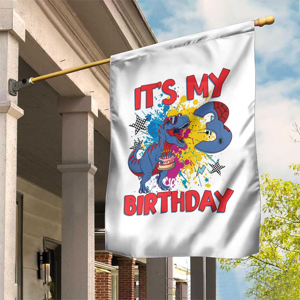 Dino Spider Its My 3rd Birthday Garden Flag Dinosaur Gift For Boys