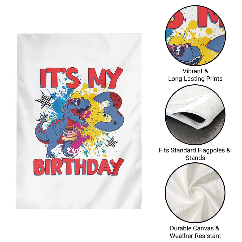 Dino Spider Its My 3rd Birthday Garden Flag Dinosaur Gift For Boys