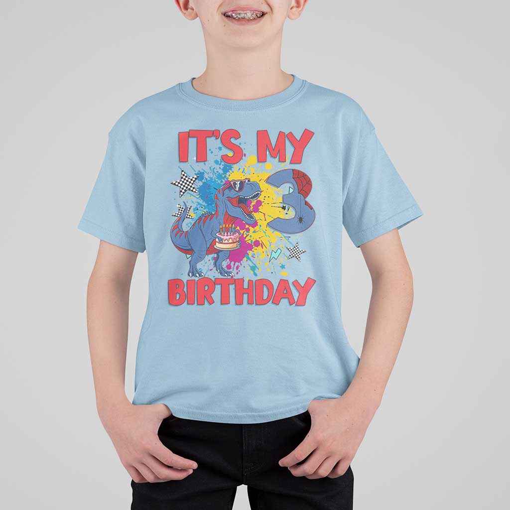 Dino Spider Its My 3rd Birthday T Shirt For Kid Dinosaur Gift For Boys