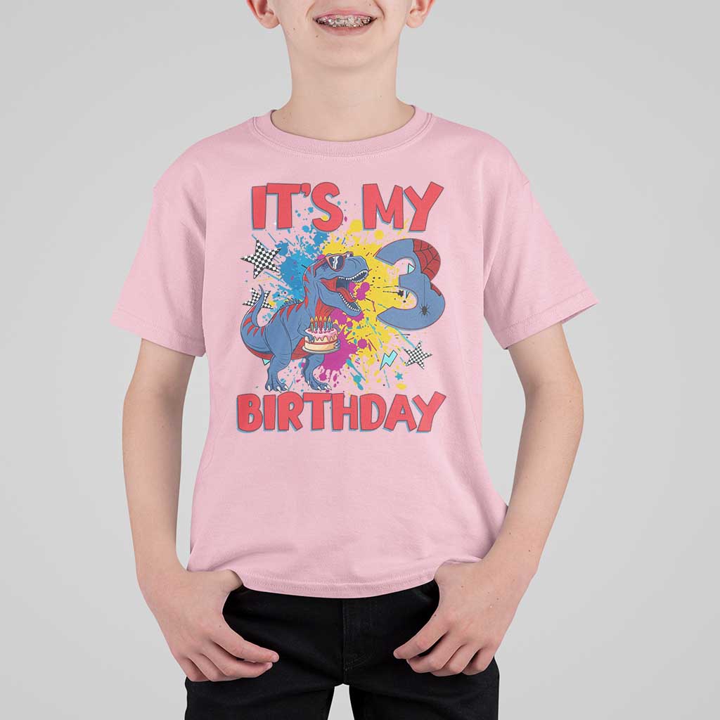 Dino Spider Its My 3rd Birthday T Shirt For Kid Dinosaur Gift For Boys
