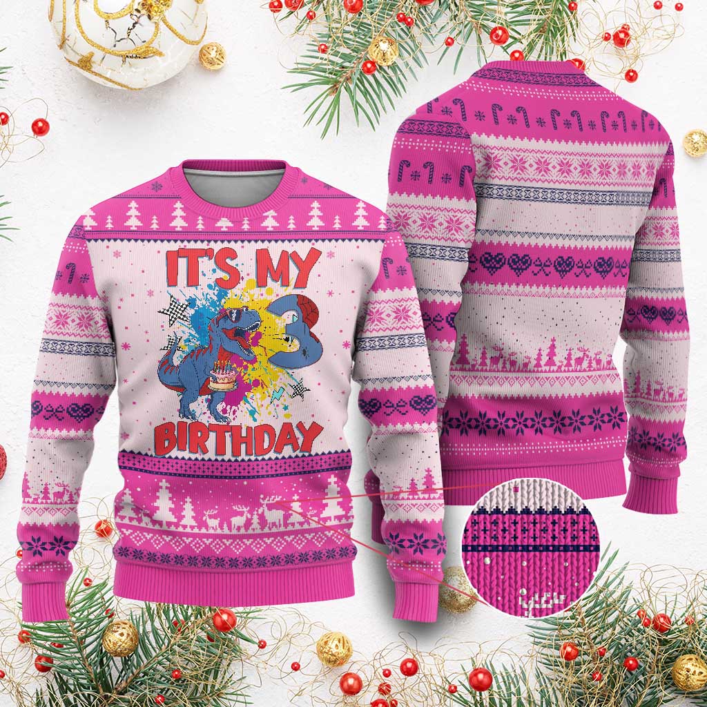 Dino Spider Its My 3rd Birthday Ugly Christmas Sweater Dinosaur Gift For Boys