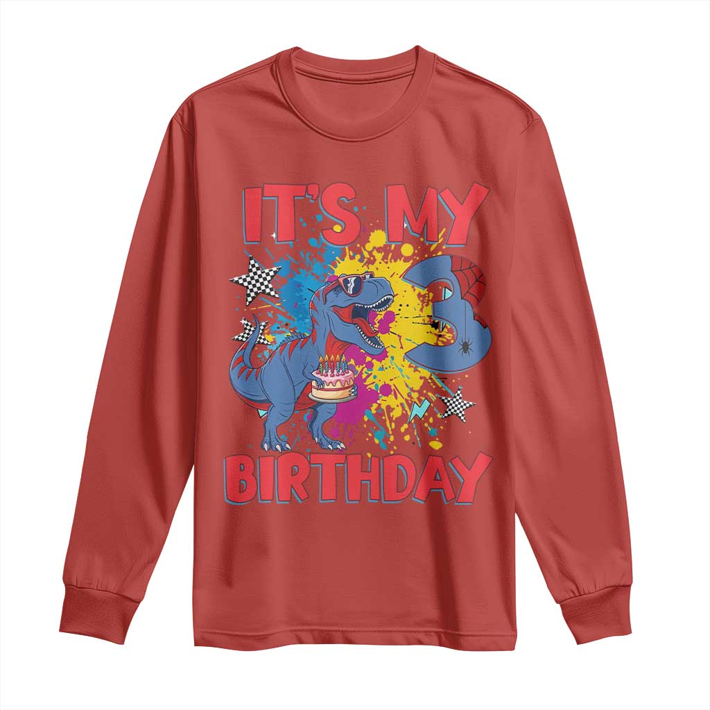 Dino Spider Its My 3rd Birthday Long Sleeve Shirt Dinosaur Gift For Boys
