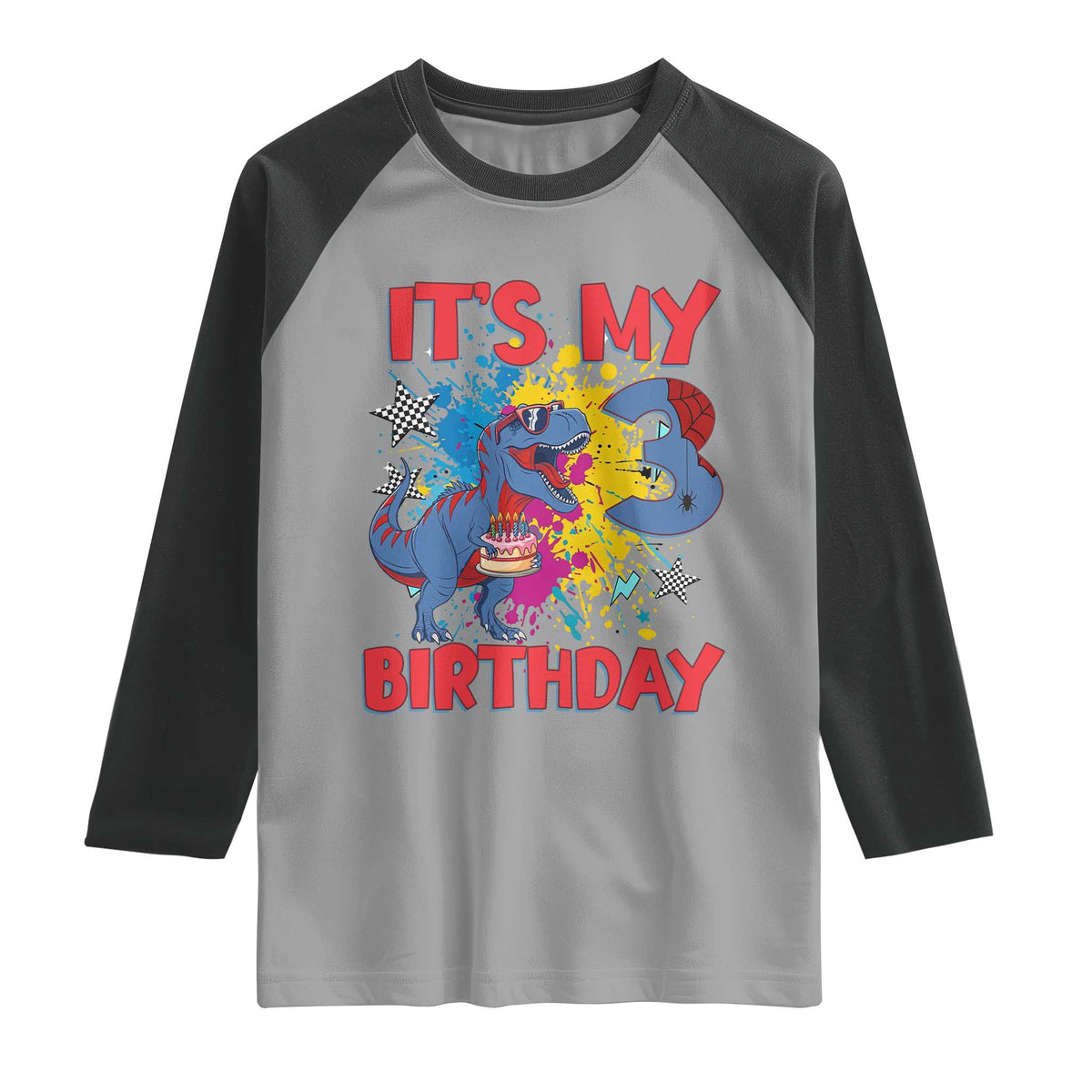 Dino Spider Its My 3rd Birthday Raglan Shirt Dinosaur Gift For Boys