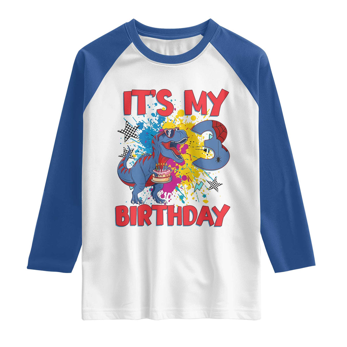Dino Spider Its My 3rd Birthday Raglan Shirt Dinosaur Gift For Boys