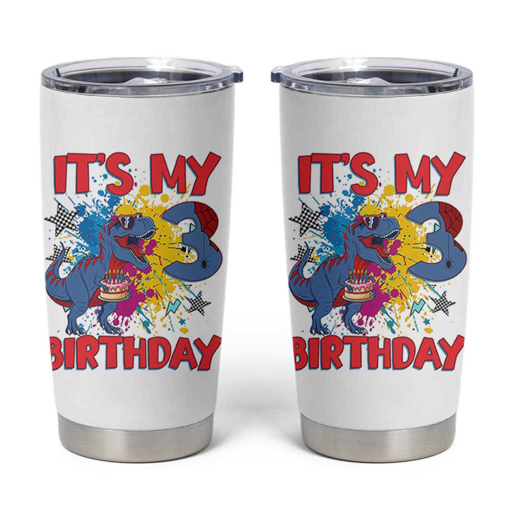 Dino Spider Its My 3rd Birthday Tumbler Cup Dinosaur Gift For Boys