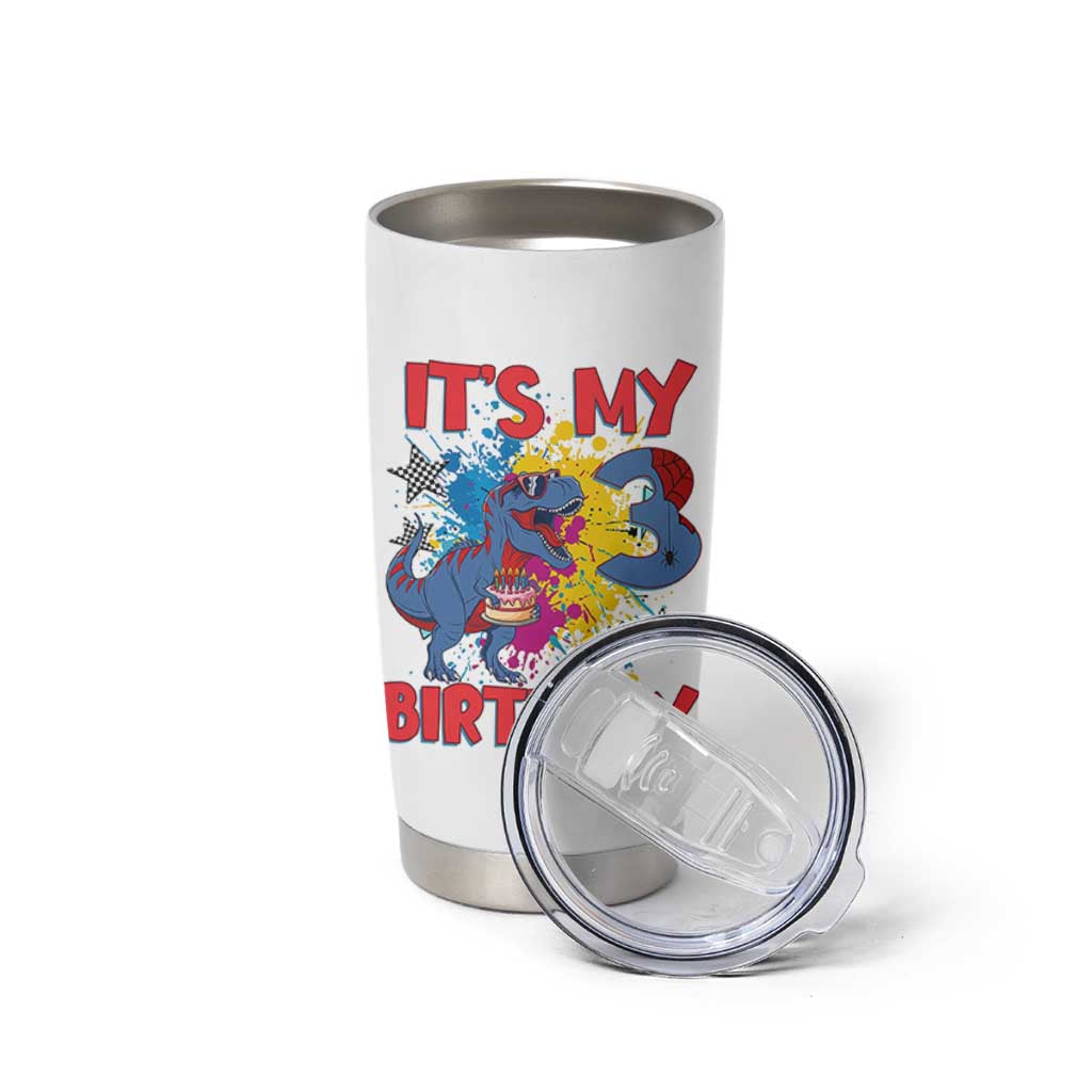 Dino Spider Its My 3rd Birthday Tumbler Cup Dinosaur Gift For Boys