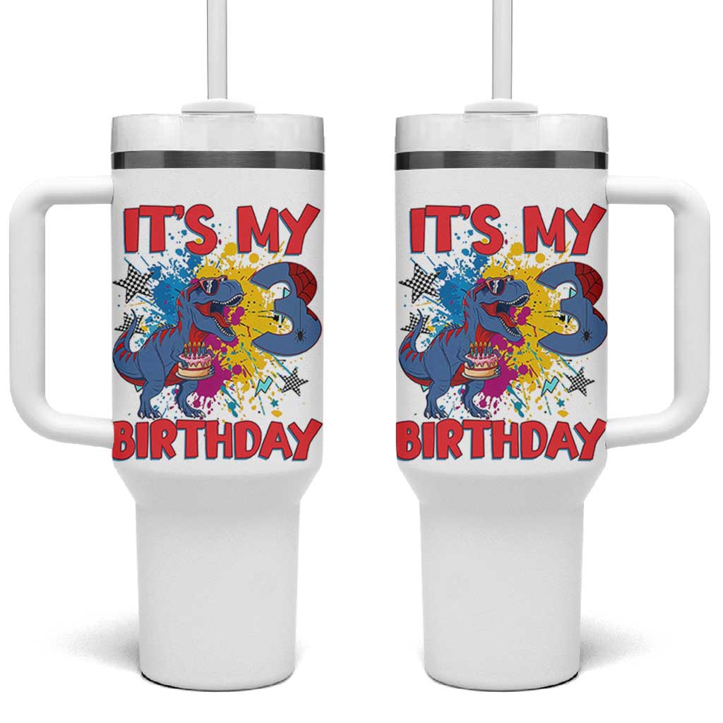 Dino Spider Its My 3rd Birthday Tumbler With Handle Dinosaur Gift For Boys