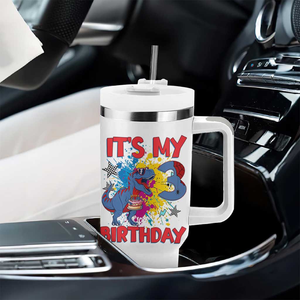 Dino Spider Its My 3rd Birthday Tumbler With Handle Dinosaur Gift For Boys