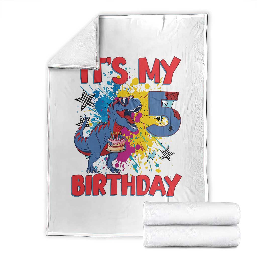 Dino Spider Its My 5th Birthday Throw Blanket Dinosaur Gift For Boys