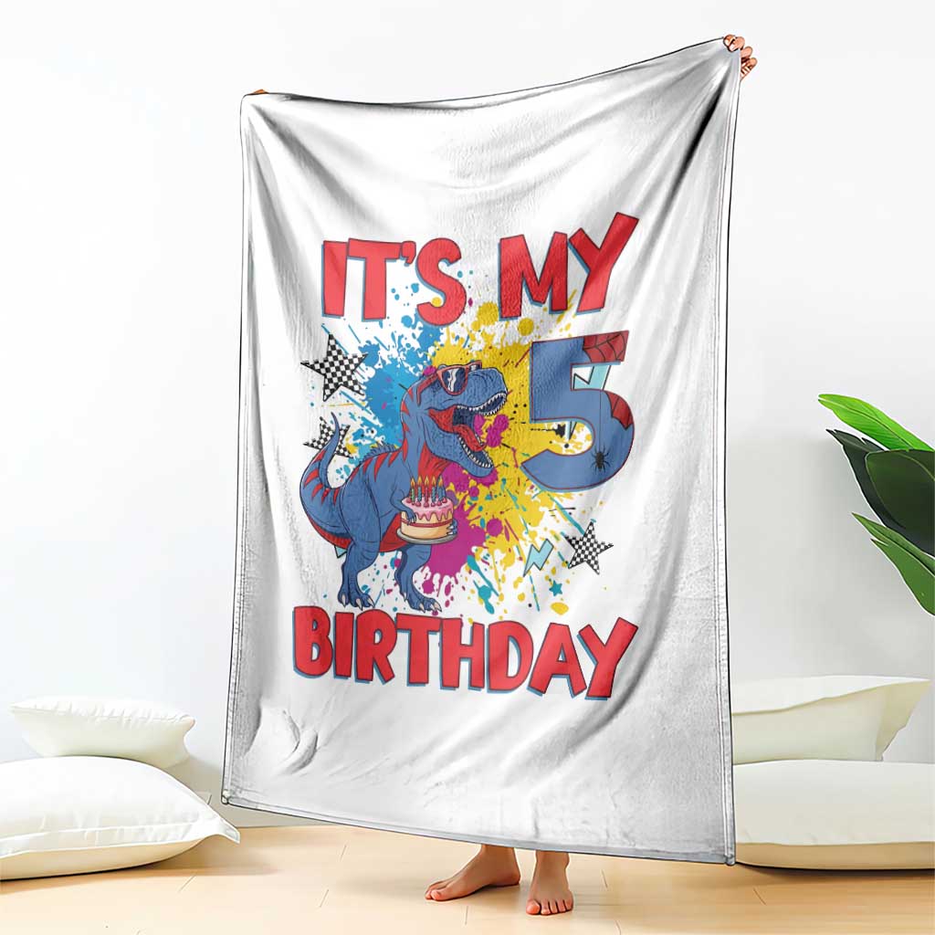 Dino Spider Its My 5th Birthday Throw Blanket Dinosaur Gift For Boys